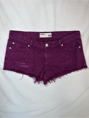 100% Cotton Garage Women's Deep Purple Distressed Denim Cutoff Shorts